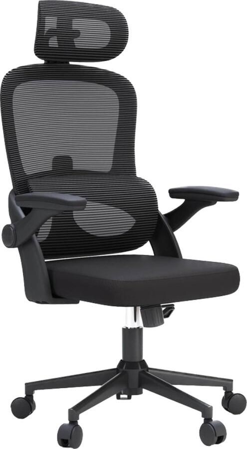 Ergonomische bureaustoel van gaas met hoge rugleuning en 3D-armleuningen lendensteun draaibare computerstoel 2D-hoofdsteun zwart. Bureaustoel