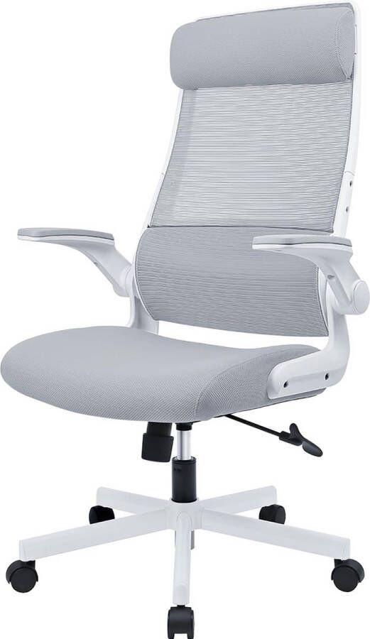 Ergonomische bureaustoel van mesh bureaustoel met opklapbare armleuningen verstelbare hoofdsteun en lendensteun managersstoel met kantelfunctie computerdraaistoel grijs