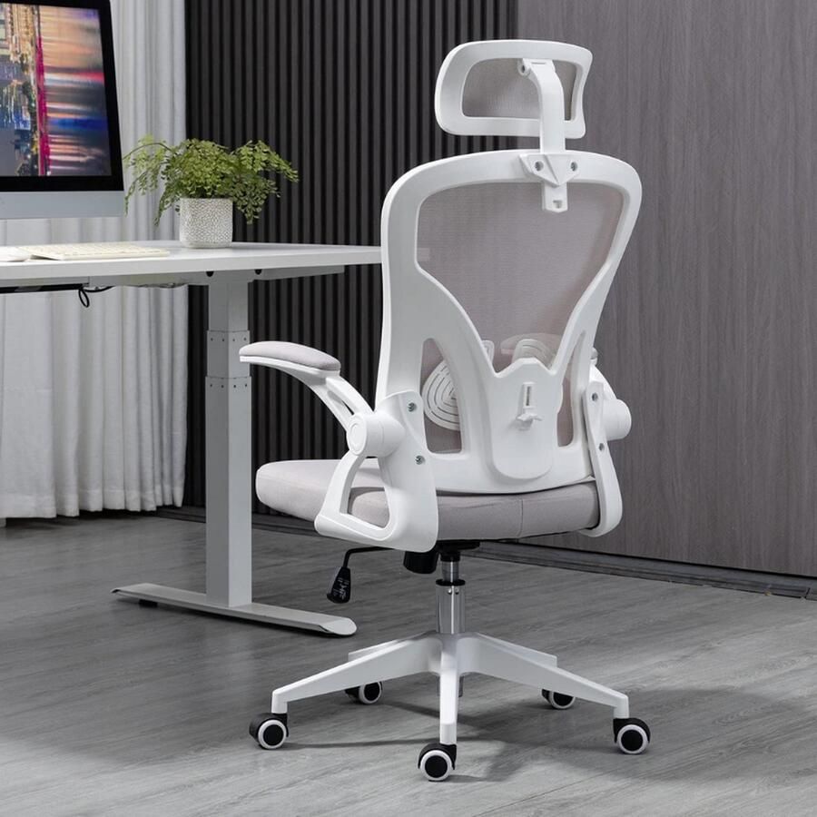 Ergonomische Bureaustoel Van Mesh Lendensteun Met Inklapbare Armen en Verstelbaar Gemakkelijk op te Bergen Ademende Mesh Rugleuning Comfortabel Kussen Stille Wielen Voor Model CY 8013 GW