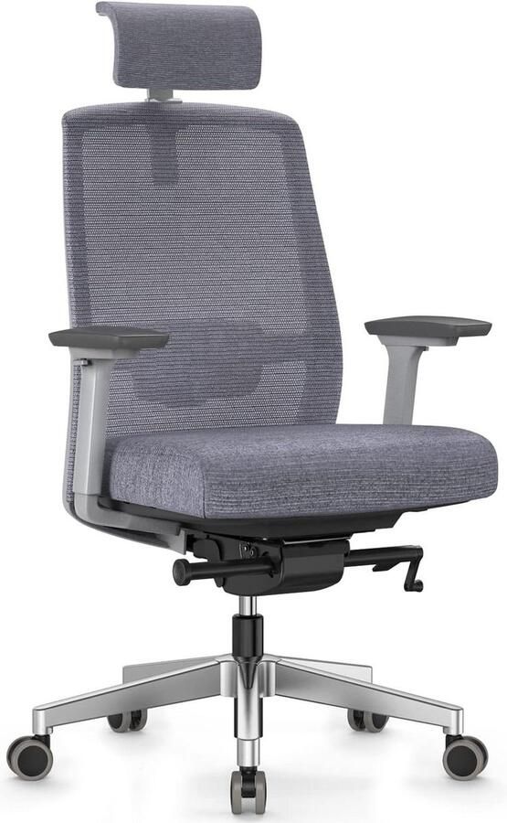 Ergonomische bureaustoel verstelbare armleuning en netrugsteun draaistoel met kantelfunctie hoofdsteun en lendensteun hoogte verstelbaar Bureaustoel