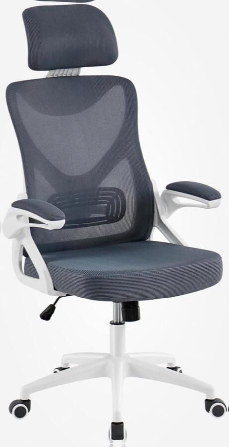 Ergonomische Bureaustoel – Verstelbare Kantoorstoel met Hoge Rugleuning – Comfortabele Managersstoel – Wit Grijs