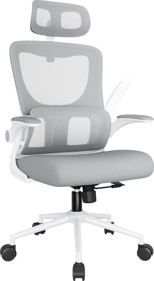 Ergonomische bureaustoel verstelbare lendensteun hoofdsteun armleuning 90 graden inklapbaar hoogteverstelling kantelfunctie grijs Bureaustoel