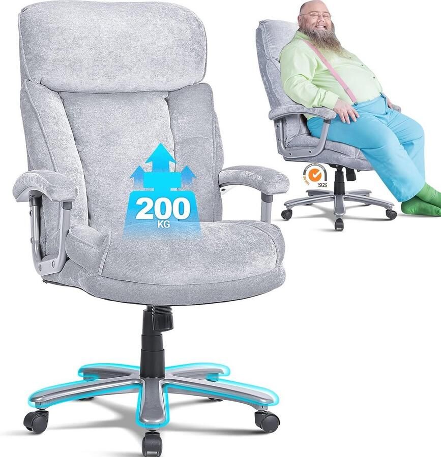Ergonomische Bureaustoel voor Thuis en Kantoor 200 kg 4-Traps Gasveer Hoogwaardige Fluweel Bekleding Hoge Rugleuning