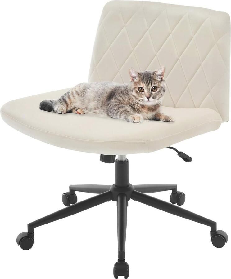 Ergonomische Bureaustoel zonder Armleuningen met Wieltjes Verstelbare en Gewatteerde Fluwelen Zitting