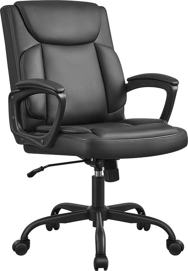Rootz Living Rootz Ergonomische Bureaustoel Zwarte Directiestoel Draaibare Bureaustoel Ergo Comfort 70 x 66 x (92-102) cm PU Nylon 46-56cm Zithoogte