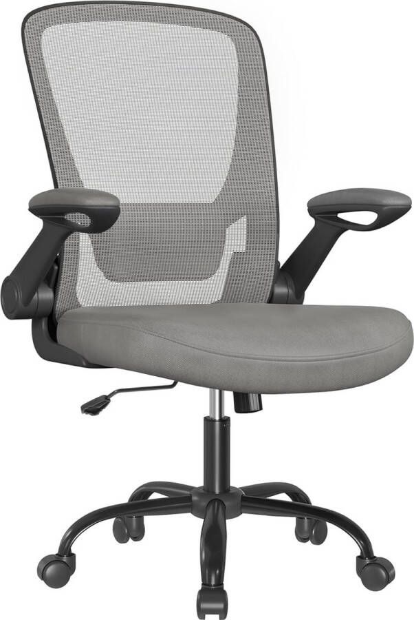 Ergonomische Canvas Bureaustoel Fauteuil Gewatteerde Lendensteun Schommelmechanisme 53 cm Brede Zitting Inklapbare Armleuningen Dove Grijs