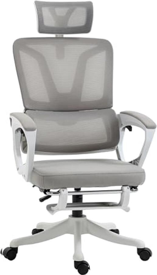 Ergonomische Draaistoel met Verstelbare Rugleuning en Hoofdsteun Kantoorstoel met Voetensteun