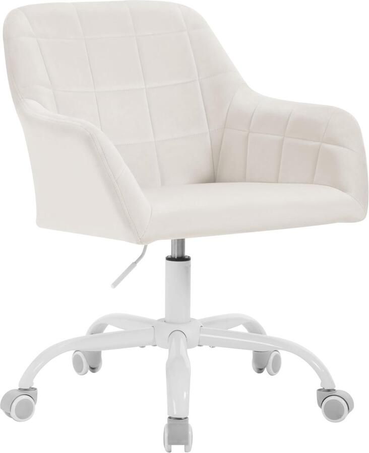 Woltu Bureaustoel draaistoel met wieltjes ergonomische bureaustoel in hoogte verstelbaar bureaustoel voor kantoor en slaapkamer fluweel crèmekleurig + wit