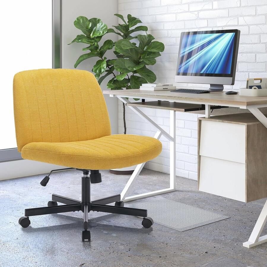 Ergonomische Draaistoel voor Thuis Armloze Bureaustoel met Kantelfunctie en Wielen in Geel