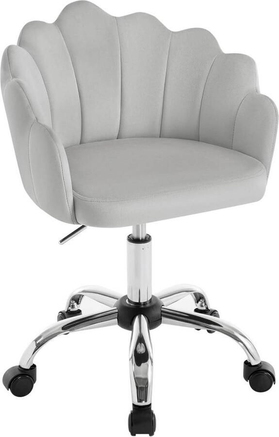 Rootz Living Rootz Ergonomische Fluwelen Bureaustoel Draaistoel met Bloemblaadje Rugleuning In Hoogte Verstelbaar Beige Lichtgrijs Roze 41cm x 37 5cm 44-53 5cm