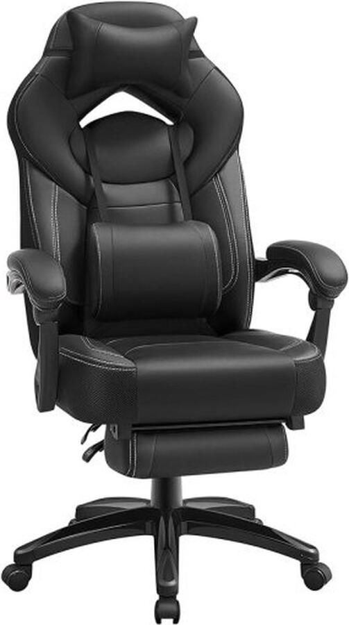 ZAZA Home Ergonomische gaming -stoel Bureaustoel met telescopische voetsteun verstelbare hoofdsteun lumbale ondersteuning laadvermogen 150 kg zwart