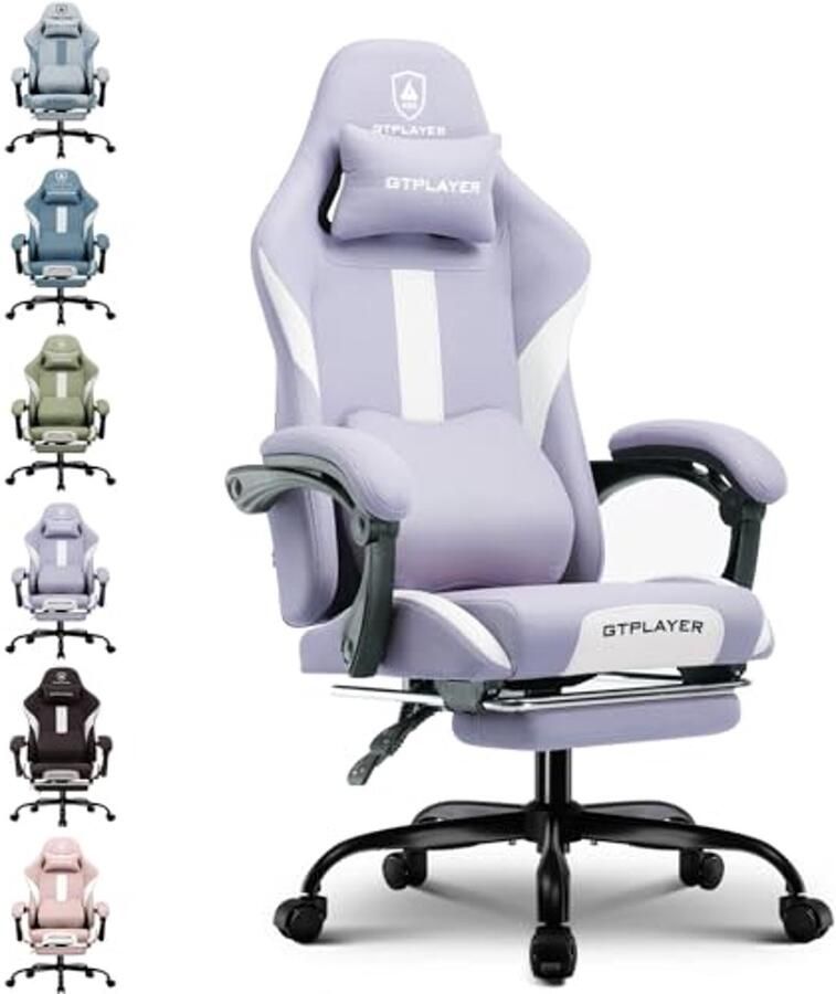 Ergonomische Gaming Stoel Verstelbare Bureaustoel voor Gamers met Voetsteun Ademende Stof Paars