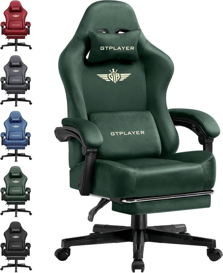 Ergonomische gamingstoel met verstelbare rugleuning en voetensteun ademende bureaustoel in groen