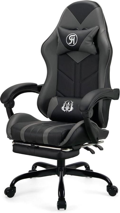 Ergonomische Grijs Gaming stoel met voetsteun Bureaustoel Draaistoel Computerstoel Werkstoel Racestoel Bureaustoel