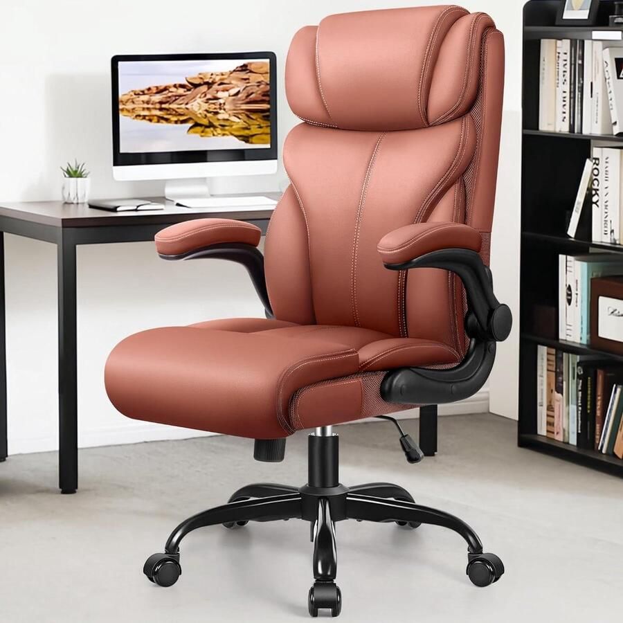 Ergonomische grote en hoge managersstoel van leer kantelfunctie en hoogteverstelling thuiskantoor bureaustoel met verstelbare rugleuning mat bruin Bureaustoel