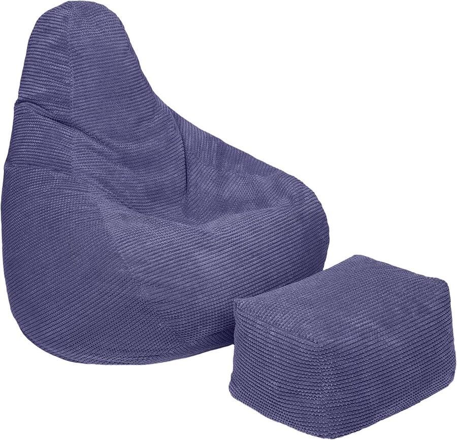 Ergonomische Hoogrug Zitzak Met Voetenbank Corduroy Stof Voor Binnen Paars