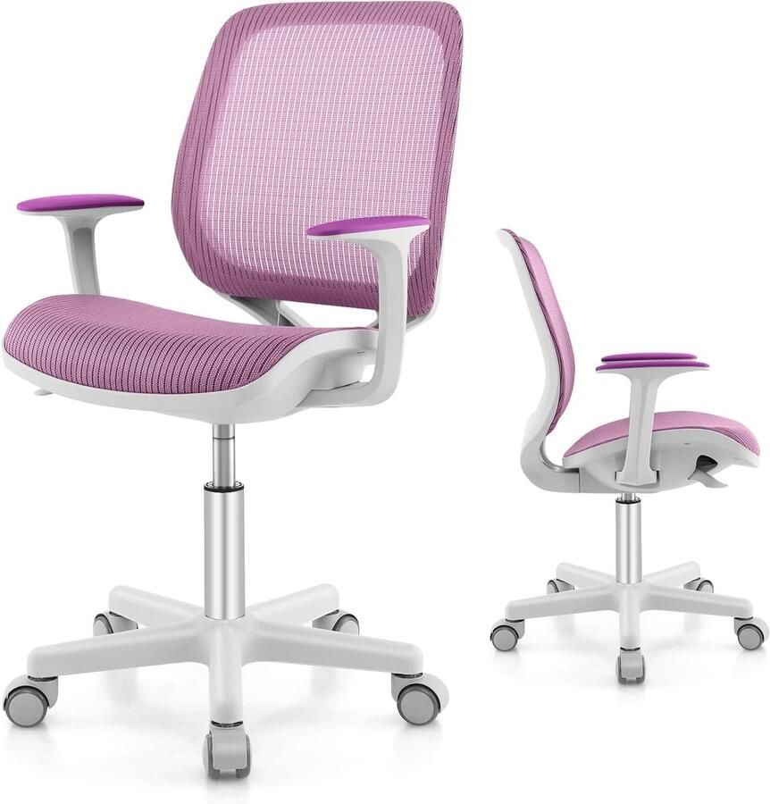 Ergonomische Kinder Bureaustoel – Verstelbare Hoogte 43-55 cm met Rugleuning Armleuningen & Wielen Geschikt voor 6-15 Jaar