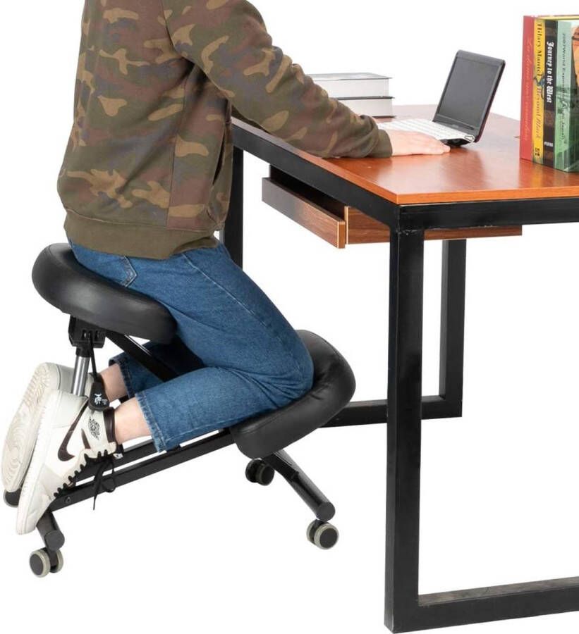 Ergonomische Kniestoel Kniestoelen Verstelbaar Comfortabel Kruk Bureaustoel Zwart Staal