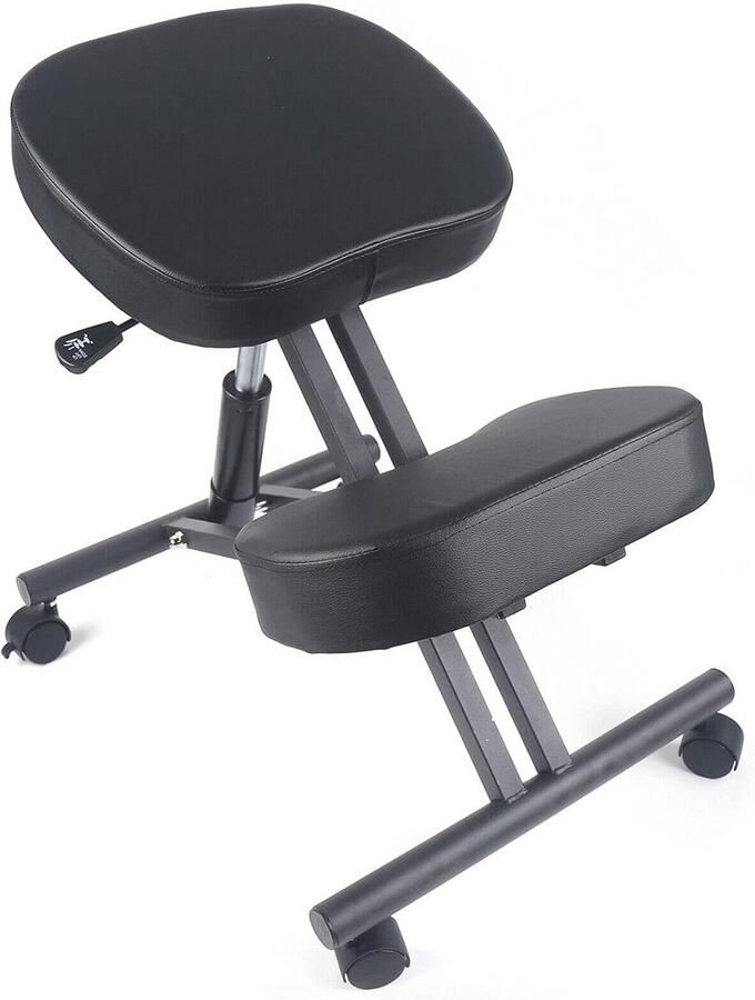 Ergonomische Kniestoel voor Kantoor Verstelbare Kniekruk met Metalen Frame en Leren Zitting