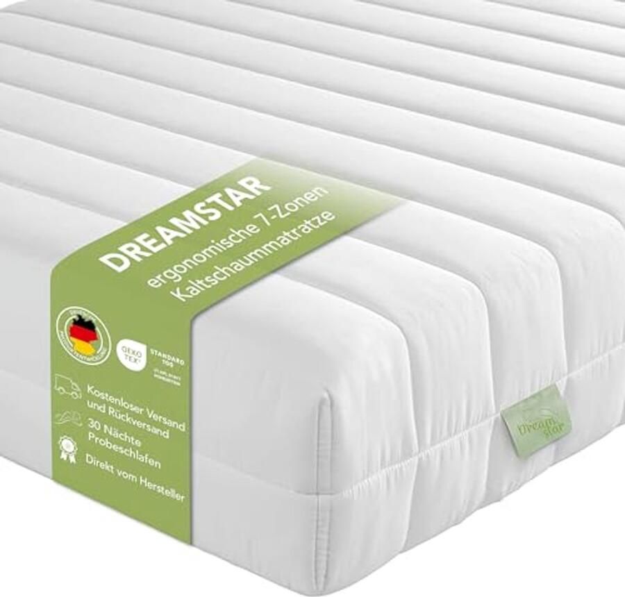 Ergonomische koudschuimmatras met 7 zones rolmatras 90 x 200 cm 12 cm hoog Öko-Tex gecertificeerd hardheidsgraad 2 en 3