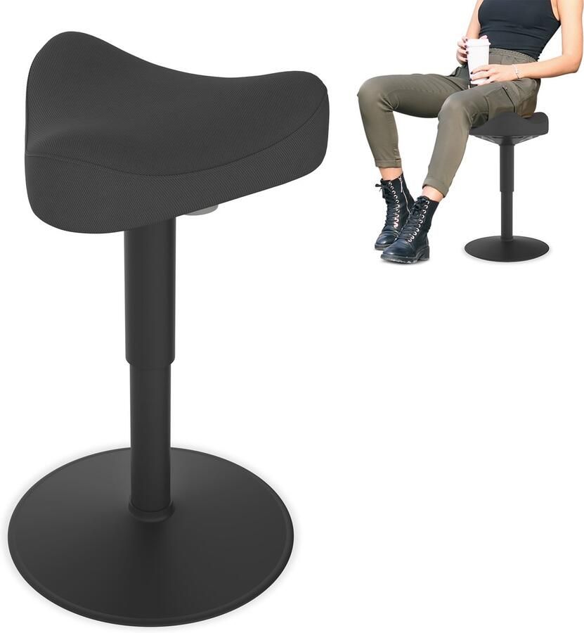 Ergonomische kruk Kantoorkruk met schommeleffect ergonomische in hoogte verstelbare kruk 47-65 cm 360° draaibare ergonomische kruk zwart driehoekig