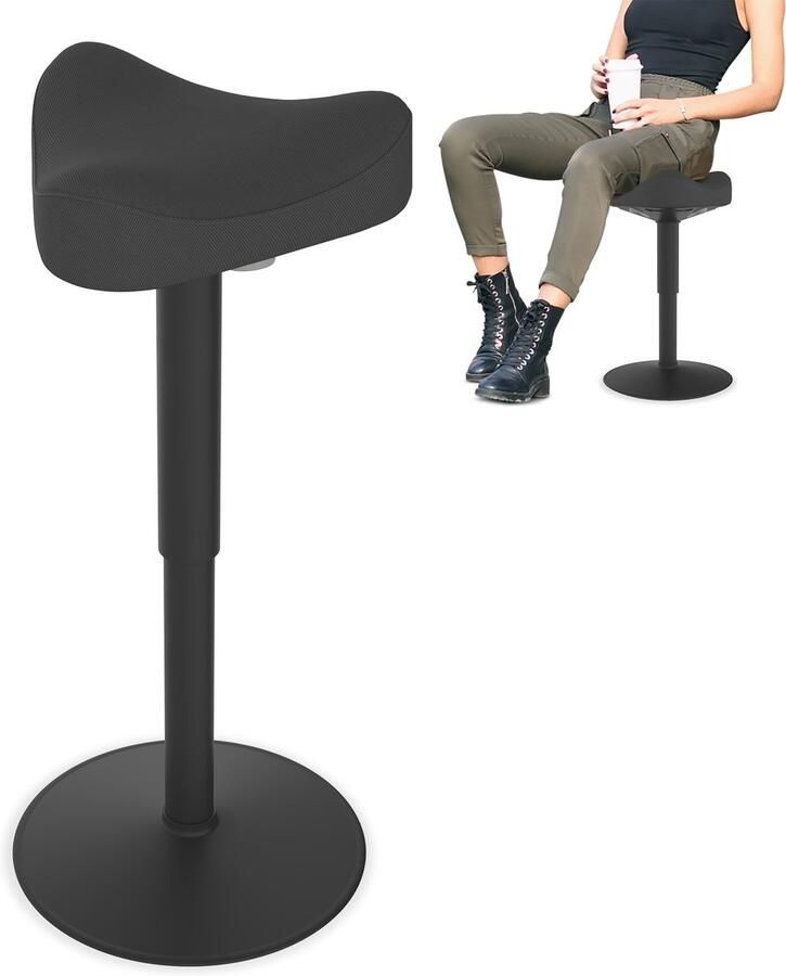 Ergonomische kruk Kantoorkruk met schommeleffect ergonomische in hoogte verstelbare kruk 57-82 cm 360° draaibare ergonomische kruk zwart driehoekig