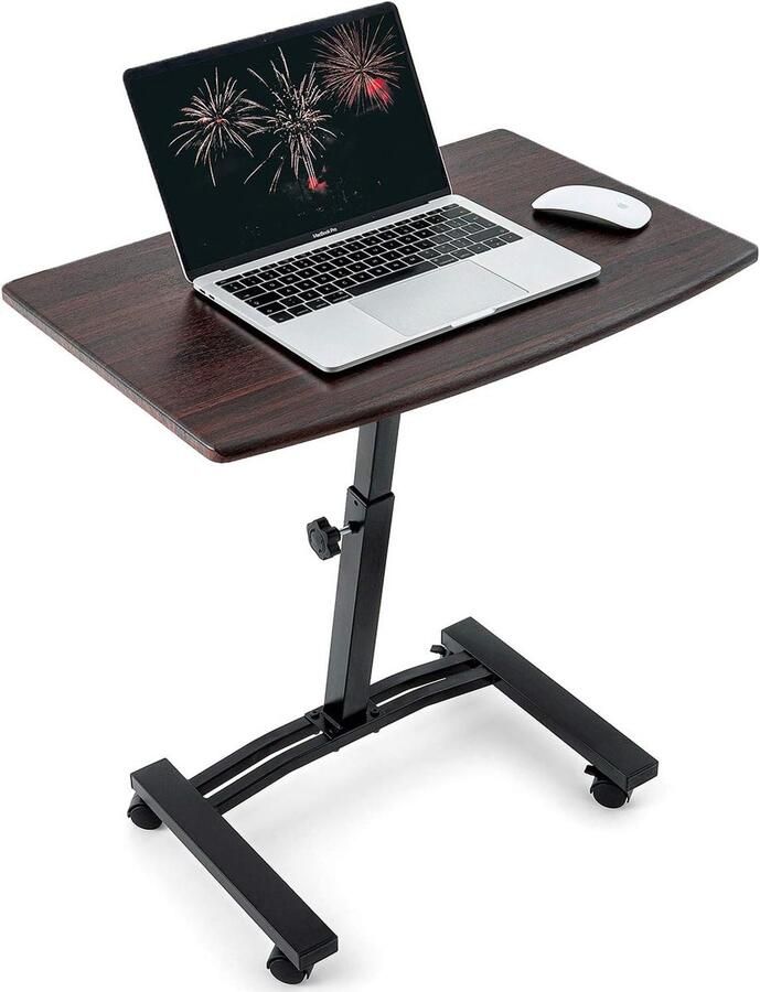 Ergonomische Laptoptafel Op Wielen Verstelbare Mobiele Laptop Statafel Groot Tafelblad Multifunctionele Notebook Standaard Zwart