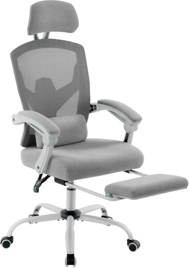 Ergonomische Liggende Mesh Schommelstoel Hoge Rug Bureaustoel Draaibaar Rollend Ontwerp Lendensteun Kussen Verstelbare Hoofdsteun Uitschuifbare Voetsteun Vergrendelbare Rugleuning Comfortabel Zitkussen