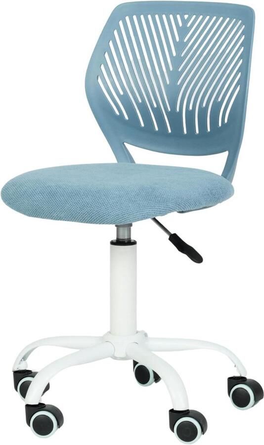 Ergonomische linnen bureaustoel zonder armleuning in hoogte verstelbaar voor thuiskantoor lichtblauw