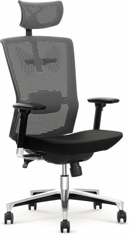 Ergonomische Luxe Bureaustoel – Grijs & Zwart – Ademend Gaas & Comfortabele Stoffen Zitting – Verstelbare Hoogte 120-130 cm – Stabiel Stalen Onderstel – 63x64 cm
