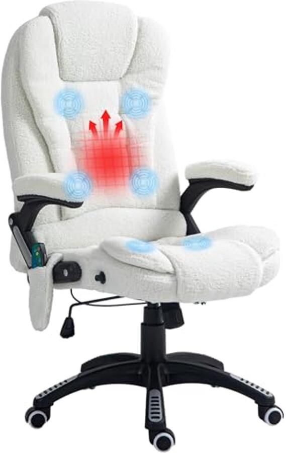 Ergonomische Massage- en Verwarmde Bureaustoel met Verstelbare Hoogte en Rugleuning 360° Draaibaar Pluche Fluwelen Stof