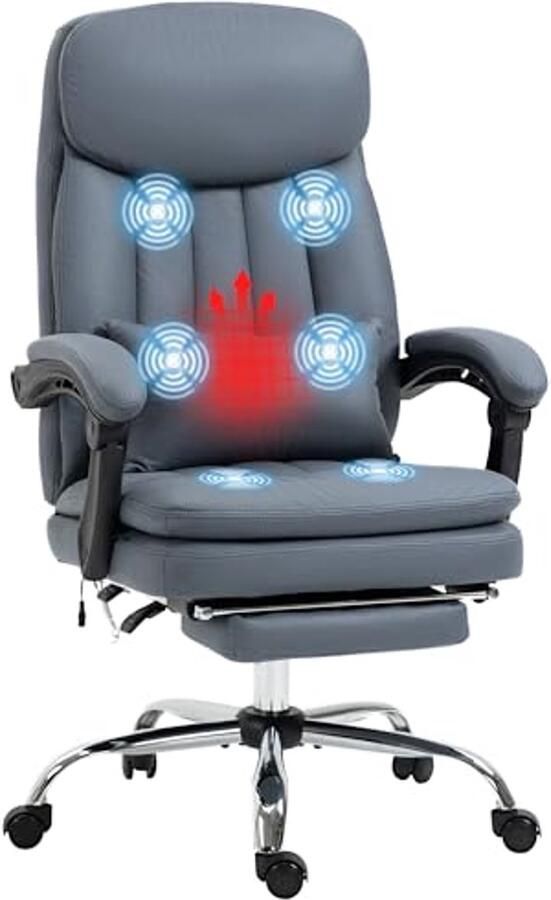 Ergonomische Massage- en Verwarmde Bureaustoel met Voetensteun In hoogte verstelbare en Draaibare Kantoorstoel