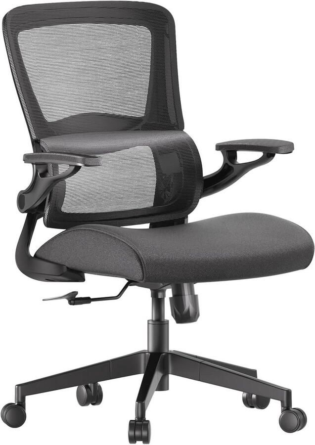 Ergonomische Mesh Bureaustoel met Opklapbare Armleningen en Hoge Rug voor Comfortabel Werken en Gamen Zwart