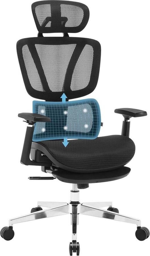Rootz Living Rootz Ergonomische Mesh Bureaustoel Verstelbare Lendensteun 3D Armleuningen Ademende Zitting 49 5 cm x 49 5 cm x 74 5 cm