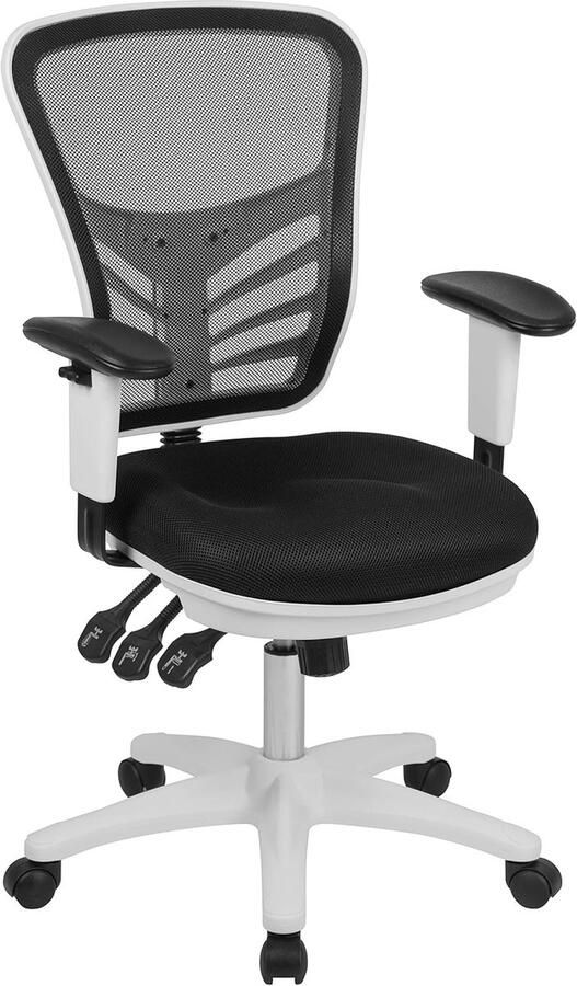 Ergonomische Mid-Back Mesh Bureaustoel met Verstelbare Armen en Wit Frame