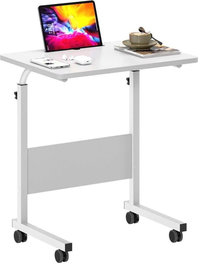 Verstelbare Laptoptafel Klein Bureau op Wieltjes U-vormige Bijzettafel 60 x 40 cm Hoogte Verstelbare Werktafel