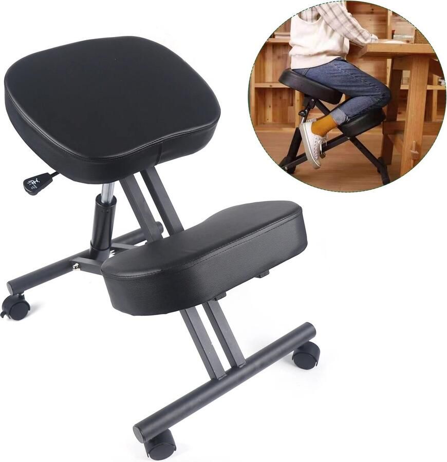Bramboo Ergonomische orthopedische kniestoel Kniekruk Ergonomisch Orthopedisch Verstelbaar Kruk Met wieltjes Rechtop zitten 70 x 46 x 50-60 cm
