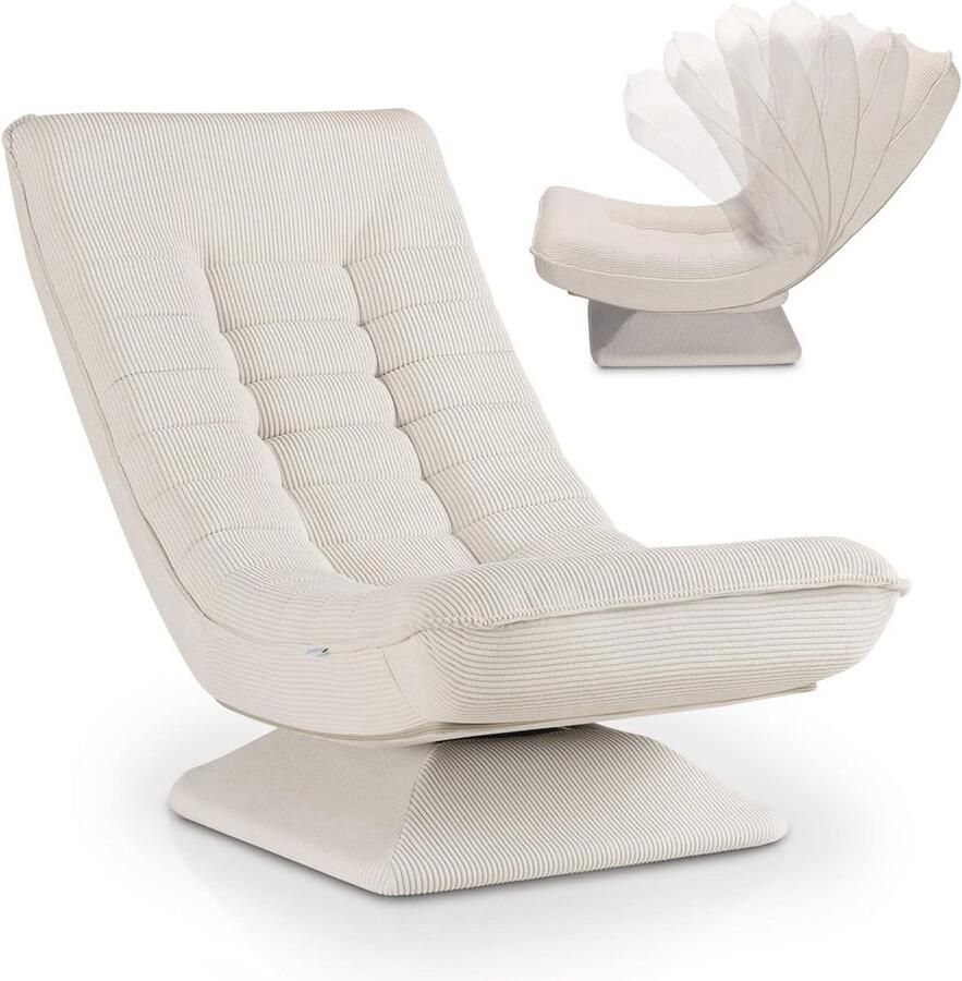 Ergonomische Relaxstoel 360° Draaibaar en Inklapbaar voor Woonkamer Beige Corduroy