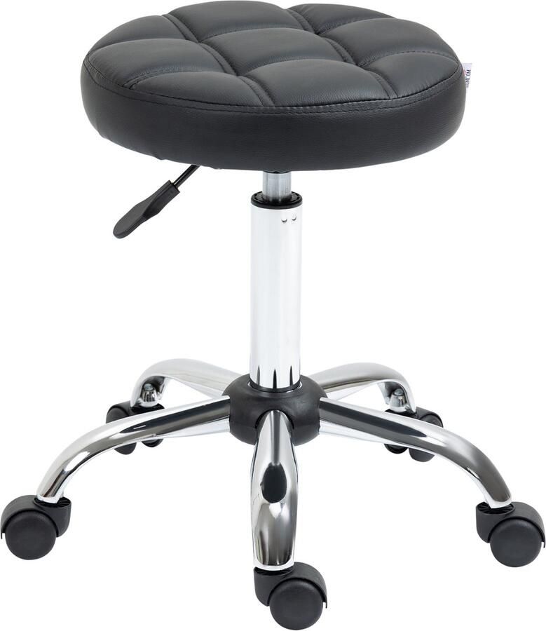 Ergonomische Rolkruk Kunstleer Werkkruk in Hoogte Verstelbaar 51-67 cm Zwart