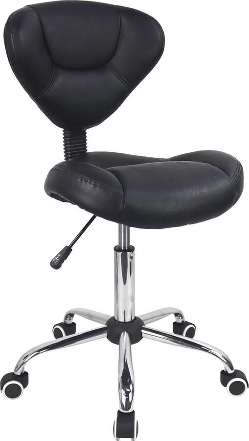 Ergonomische Rolkruk Met Dikke PU Lederen Kussen Verstelbare Draaibare Kruk Voor Salon Tattoo En Werk (Zwart)