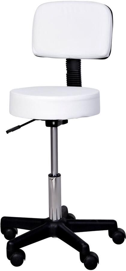 Ergonomische Rolkruk met Rugleuning in Hoogte Verstelbaar Wit