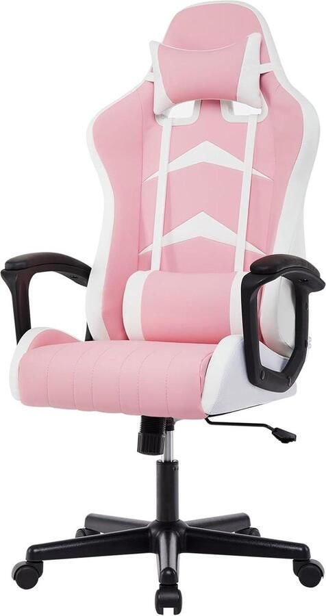 Ergonomische gaming stoel met verstelbare hoofdsteun en lumbaalkussen roze hoge rugleuning Bureaustoel