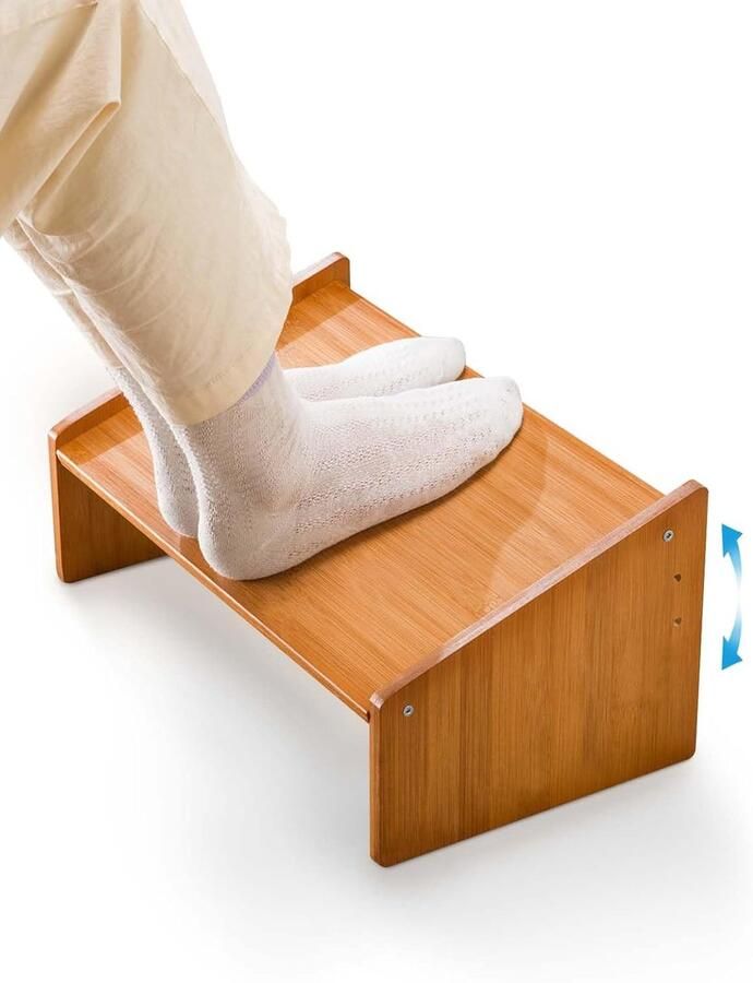 Ergonomische voetenbank verstelbaar 1 stuk bamboe 42x24 cm