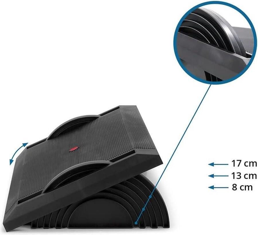 Ergonomische voetsteun bureau in hoogte verstelbaar met kantelfunctie zwart antislip oppervlak