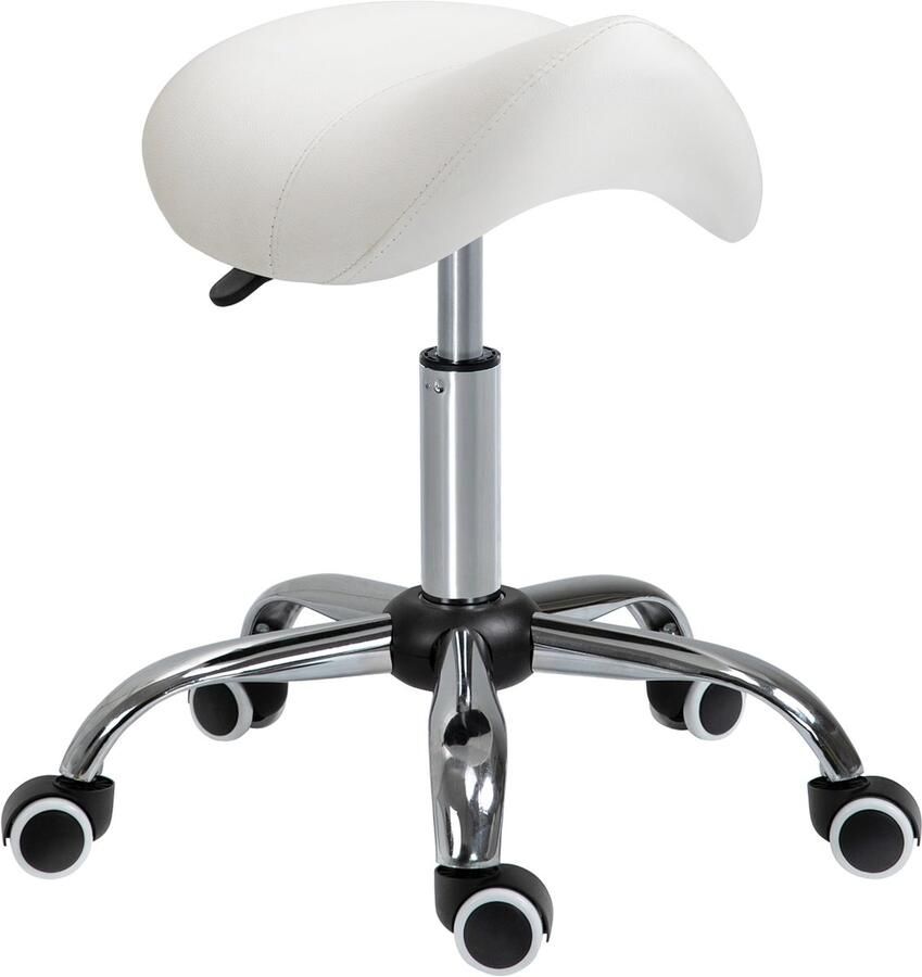 Ergonomische Zadelkruk Kunstleer Amazonekruk in Hoogte Verstelbaar 49-61 cm Wit