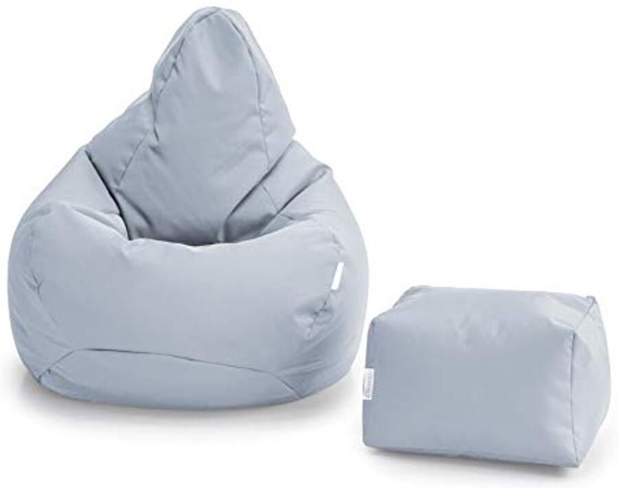 Ergonomische Zitzak Gamer Stoel met Voetenbank Waterbestendig en Voor Binnen en Buiten Comfortabele Ondersteuning in Grijs