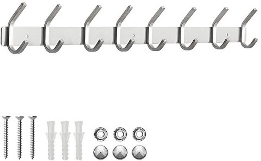 ERWEY 8 haken kapstokhaken wandhaak rek RVS kapstokhaken garderobehaken handdoekhaken wandmontage geborsteld ca. 30 kg SUS304
