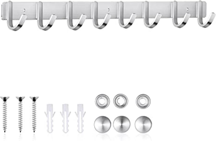 ERWEY hakenrek keukenrek kledinghaak kapstok wandhaak roestvrij staal voor badkamer keuken kleding handdoek (8 haken 60 cm)