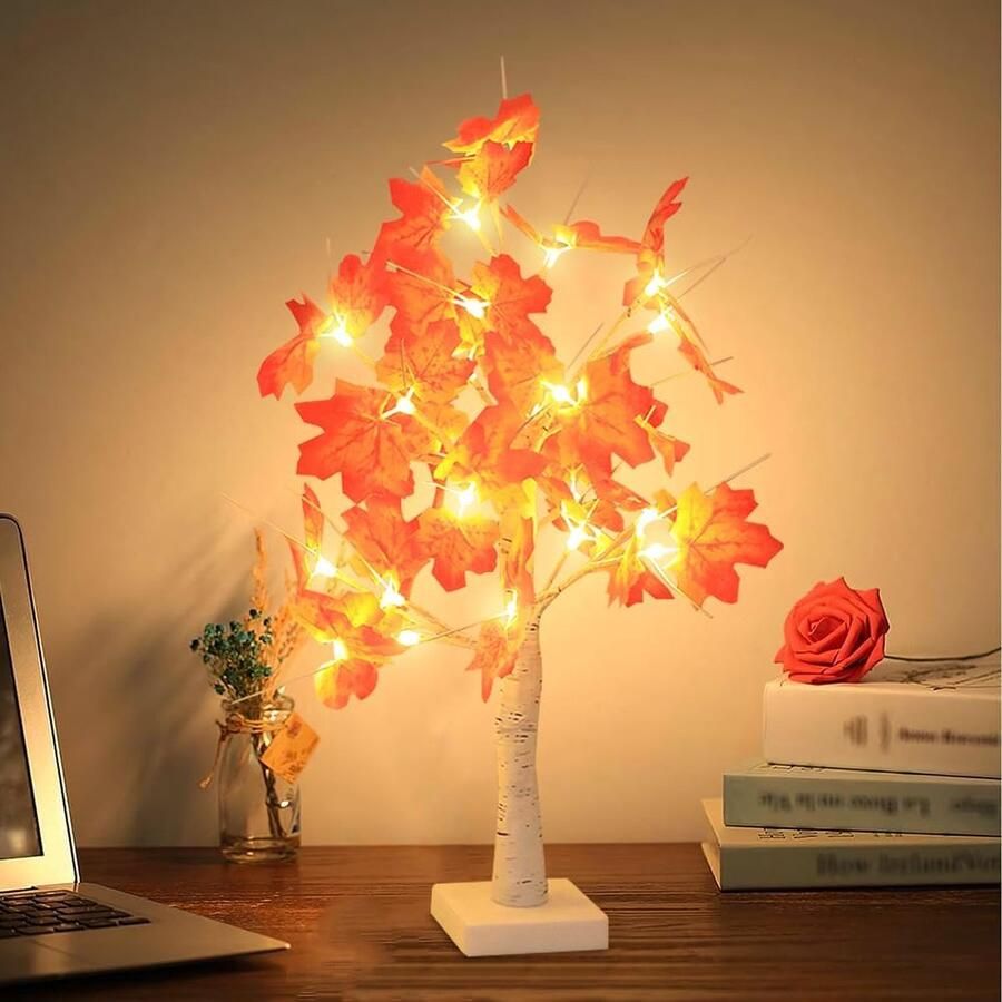 Esdoornblad boomverlichting met 24 leds led-boom herfst bureau esdoornbladeren boomlicht USB of batterijvoeding herfst decoratieve verlichting voor woonkamer tafel Halloween Kerstmis