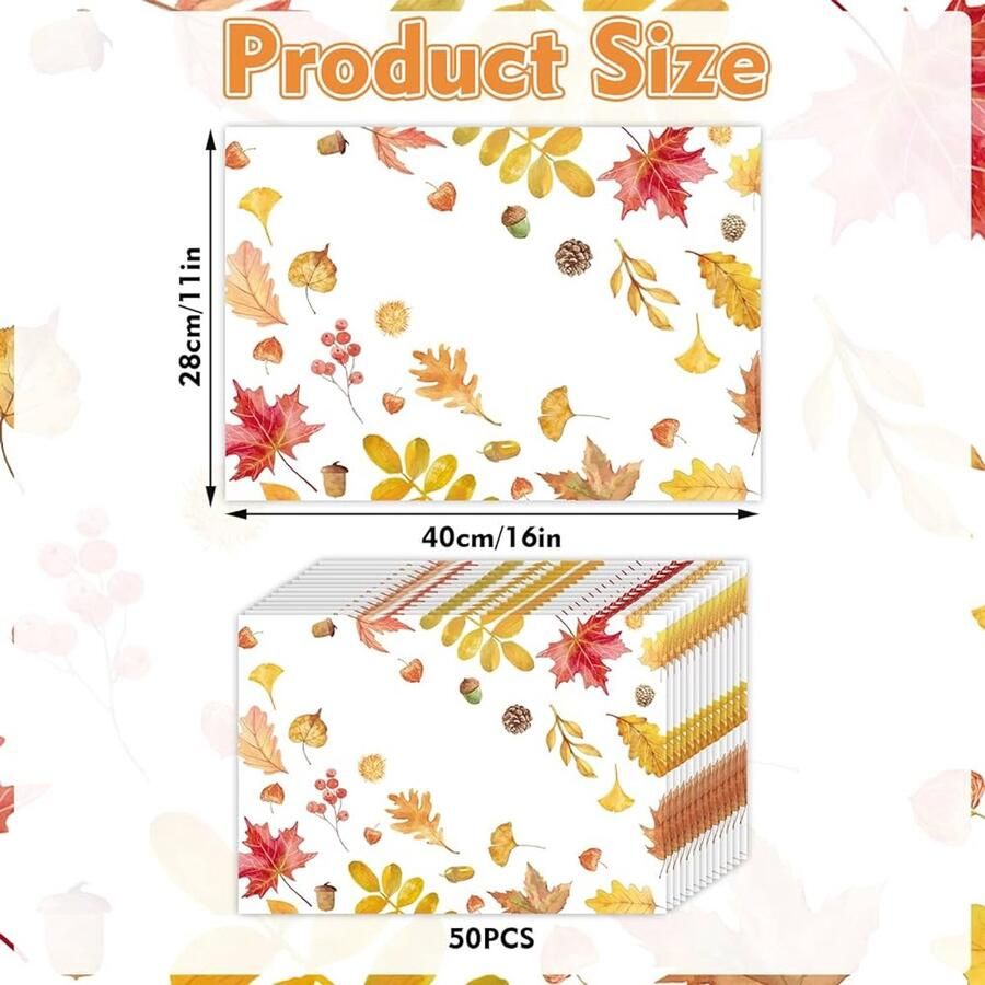 Esdoornbladeren herfst papieren placemats decoratie voor eettafel set van 50